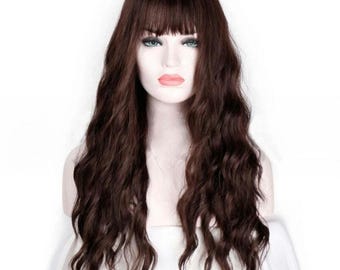Chemical fiber high temperature silk long curly hair water corrugated black wig