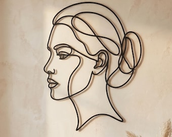 Matisse Metallwandkunst, Frauen-Gesicht-Linie Kunst, One Line Profil Skulptur, abstraktes modernes Dekor, minimalistisches Boho Schlafzimmer Wandbehang Geschenk