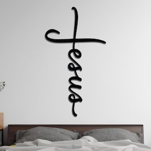 Cross Metal Wall Decor, Religious Wall Hanging, Jesus Wall Sign, Christian Art Gift, Jesus Line Home Decor, Metal Bible Verse, Church Gift