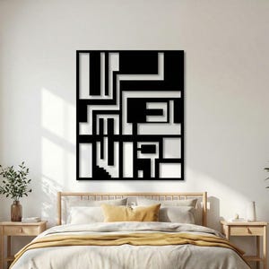 Abstract Metal Wall Art: Shipibo Fusion, Wall Art with Bold Lines, Contemporary Design