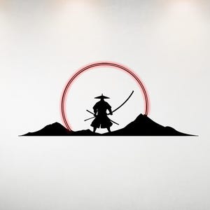 Samurai Metal Wall Art with Neon Light: Japanese Warrior LED Decor
