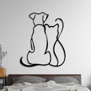 Metal Wall Decor, Metal Cat and Dog Wall Decor, Minimalist Line Art, Metal Cat and Dog Home Decor, Line Wall Art, Metal Animals Wall Decor