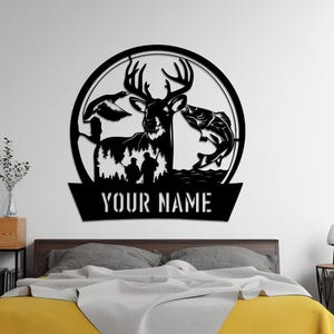 Custom Deer Hunter Metal Sign, Personalized Hunting Sign, Deer Duck Fish Hunting Wall Hanging, Hunter Gift, Cabin Sign, Fathers Day Gift
