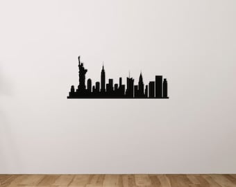 Arte de pared de metal, cartel de metal del horizonte de la ciudad de Nueva York, arte lineal del paisaje urbano moderno, silueta del horizonte audaz, decoración de pared urbana de metal