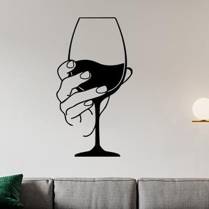 Wine Glass Metal Wall Decor, Line Art Metal Wall Decor, Indoor Outdoor Decor, Living Room Decor, Woman Hand Sleeping Room