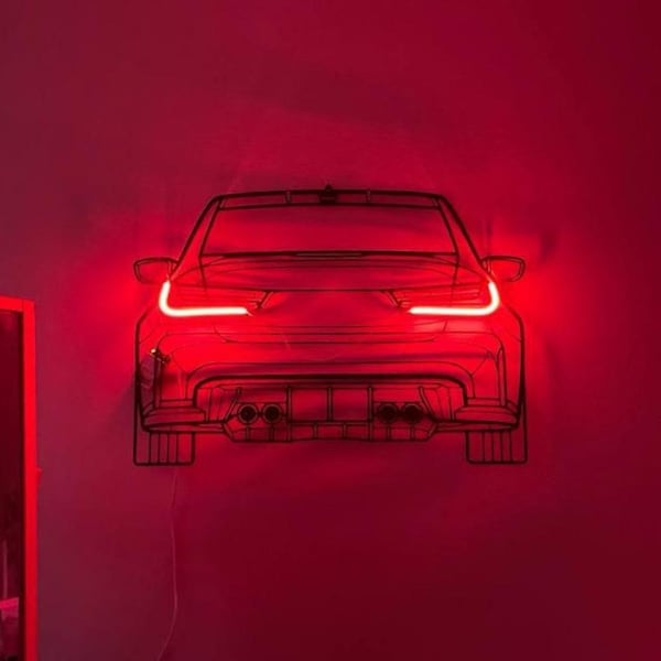 Neon Car Metal Wall Art – Automotive Garage Decor