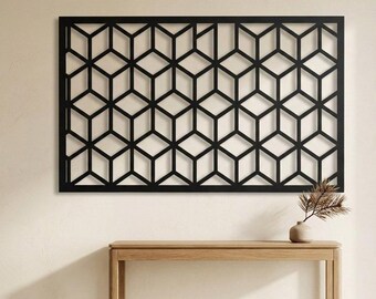 Geometrische Op Art Metallwandkunst, 3D Würfel Illusion Wandskulptur, Modernes Stahldekor im Vasarely-Stil, Statement Wohnzimmer Designer Geschenk