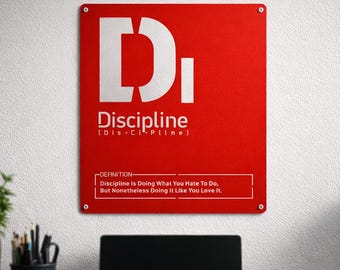 Letrero metálico con cita de disciplina, decoración motivacional de acero inoxidable