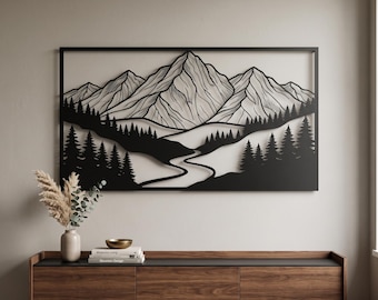 Metall-Wandbild mit Bergmotiv, mehrschichtiges Gebirgspanorama, Naturlandschaft-Dekor, Wandbild für die Hütte, Wohnzimmerdekoration, Einzugsgeschenk
