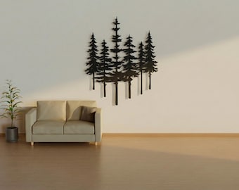 Pine Tree Metal Wall Art, Forest Silhouette, Rustic Cabin Decor