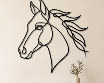 Pferde-Wanddeko aus Metall, minimalistischer Pferdekopf, Geschenk für Pferdeliebhaber, großes Wandbild im Western-Stil, Einzugsgeschenk
