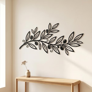 Olive Branch Metal Wall Art, Mediterranean Botanical Wall Sculpture, Minimalist Steel Olive Tree Decor, Wedding Anniversary Gift
