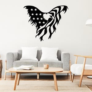 American Flag Eagle Metal Wall Art Patriotic Laser Cut USA Eagle Wall Decor Home Office Military Gift Wall Hanging Rustic Americana Sign