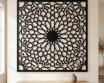 Marokkanische Geometrische Metallwandkunst, Islamische Stahlskulptur mit Sternmuster, Komplizierte Heilige Geometrie Wanddekor, Statement Designer Geschenk