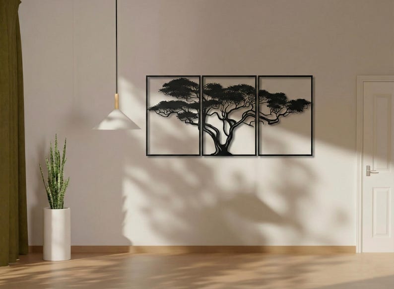 Acacia Tree Metal Wall Art, Triptych Silhouette, Modern Home Decor - Etsy