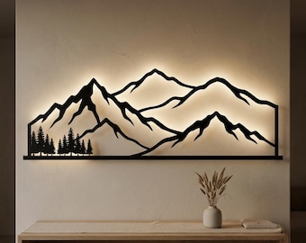 Bergpanorama-Wandbild aus Metall, LED-Hintergrundbeleuchtung, große Hüttendekoration, Einzugsgeschenk für Naturliebhaber