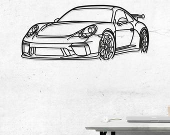 Sports Car Silhouette: Metal Wall Art, Stainless Steel Race Car for Garage & Living Room Decor