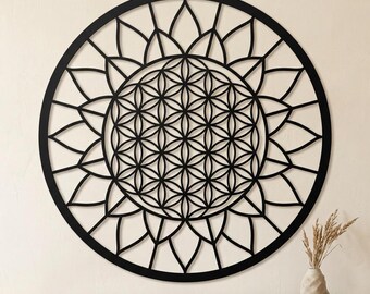 Wandbild „Blume des Lebens“ aus Metall, Mandala-Skulptur aus Stahl mit heiliger Geometrie, runde Dekoration für Meditation und Yoga