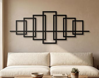 Art Deco Metallwandkunst, Frank lllloyd Wright Prairie Style Wandskulptur, Geometrisches Modernes Stahldekor, Mid Century Wohnzimmer Geschenk