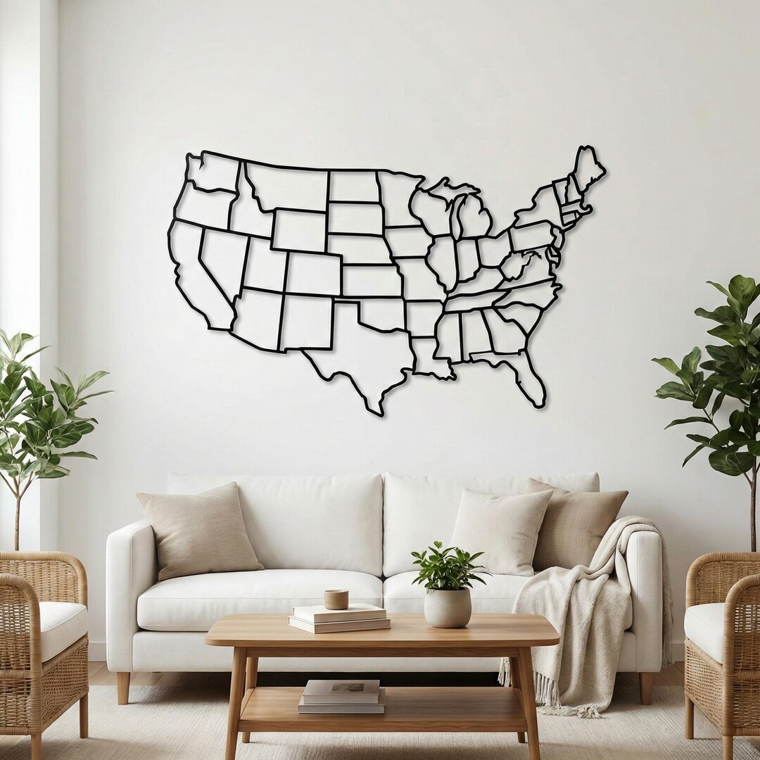 United States Metal Wall Art Map Large Stainless Steel US States 