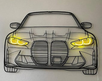 Neon Car Metal Wall Art: Car Led Light Accent for Living Room