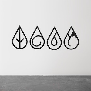 Laser Cut Four Elements Metal Wall Art: Earth, Air, Fire, Water