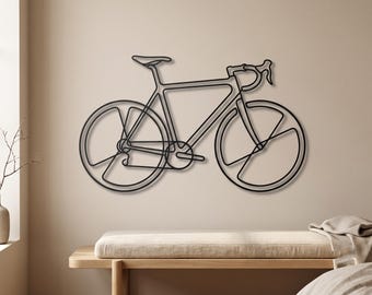 Fahrrad-Wandbild aus Metall, minimalistische Fahrrad-Linienkunst, Geschenk für Radfahrer, Rennrad-Silhouette, Radsport-Wohndeko, Einlinienkunst