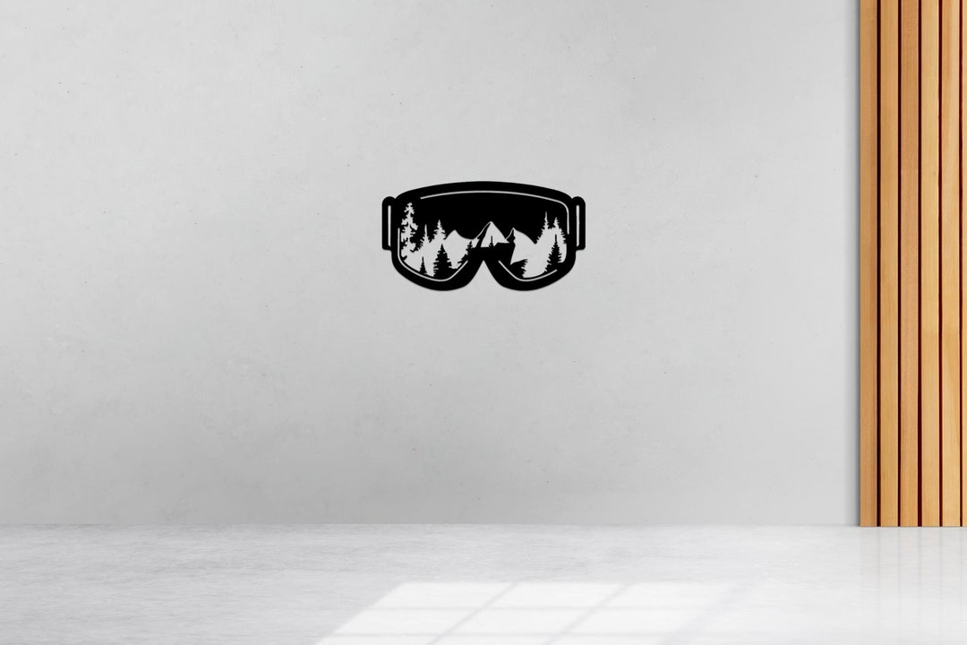 Metal Wall Art, Ski Goggles Mountain Scene Metal Poster, Modern Winter ...
