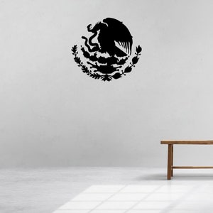 Arte de parede de metal, pôster de metal com emblema de águia mexicana, arte de linha de símbolo nacional moderno, silhueta de emblema em negrito, decoração de parede patriótica de metal