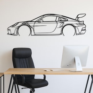 Sports Car Metal Wall Art, Stainless Steel Car Silhouette Decor for Garage, Office & Living Room, Sleek Auto Enthusiast Gift, 911 GT3 RS