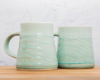 Handmade Pottery Mugs - 12 Ounce Stoneware Mugs - Coffee Mugs for Beach Cottage Decor - Wedding Gift