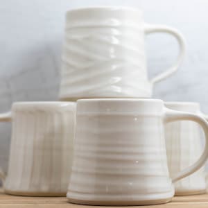 Handmade White Stoneware Mug - 11-12 oz Pottery Coffee & Tea Cup- Housewarming Gift for Her