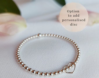 Sterling Silver Heart Bracelet, Stretchy Ball Bracelet, Elasticated Heart Bracelet, Childrens Heart Bracelet, Valentines Bracelet