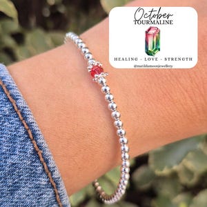 Sterling Silber Turmalin Perlen Armband: Oktober Geburtsstein