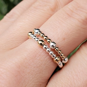 Mixed metal bead ring, silver stretch ring, gold filled stretch ring, silver and gold ring, bead stretch ring, stacking ring, stacker ring