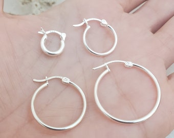 Sterling Silver Hoop Earrings, Silver Everyday Hoops, Small Silver Hoop Earrings, Medium Silver Hoops, Large Silver Hoops, Hoop Earrings