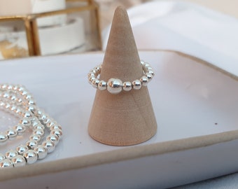 Sterling Silver Bead Ring, Stretchy Ball Rings, Stretchy Ring, Stacking Ring, Silver Stretch Ring, Best Friends Rings