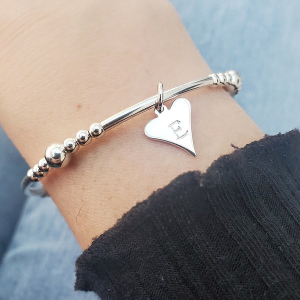 Sterling Silver Bar Stacking Bracelet, Silver Stretch Bracelet, Childrens Silver Bracelet, Silver Personalised Bracelet Mother's Day