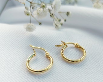 24K Gold Hoops, Gold Hoop Earrings, Gold Plain Hoops, Small / Medium Gold Hoops, Everyday Hoop Earrings