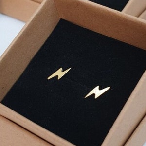 18k Gold Lightning Bolt Earrings, Lightening Gold Earstuds, Lightning Earrings, Gold Stacking Earrings, Lightning Bolt Studs