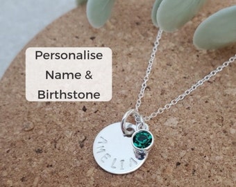 Sterling Silber Birthstone Name Halskette, Namen Halskette, Silber Birthstone Halskette, Brautjungfer Halskette, personalisierte Halskette, Blumenmädchen