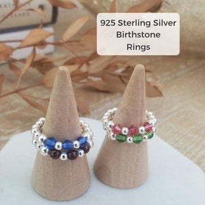 Sterlingzilveren geboortesteenringen, geboortesteencadeau, stretchring, amethist, smaragd, saffier, geboortesteen september, ring oktober