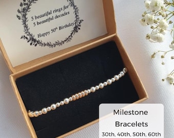 Sterling Silver Milestone Bracelet: Gold Filled Rings, Birthday Gift
