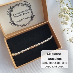 Pulsera de plata esterlina conmemorativa de cumpleaños número 30, 40, 50, 60, 70, 80 y 90, pulsera elástica de la Edad de Plata