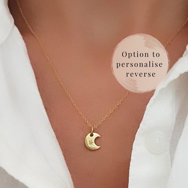 Gold Moon Necklace, Personalised Moon Necklace, Crescent Moon Necklace, Gold Initial Necklace