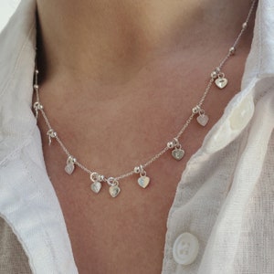 Sterling Silver Heart Necklace, Heart Initial Necklace, Family Necklace, Silver Name Necklace, Childrens Initials Necklace, Mother&#39;s Day