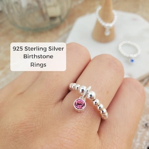 Sterlingzilveren geboortesteenringen, geboortesteencadeau, stretchring, amethist, smaragd, saffier, geboortesteen september, ring oktober