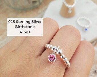 Sterling Silver Birthstone Stretch Ring: Ruby, Sapphire, Peridot
