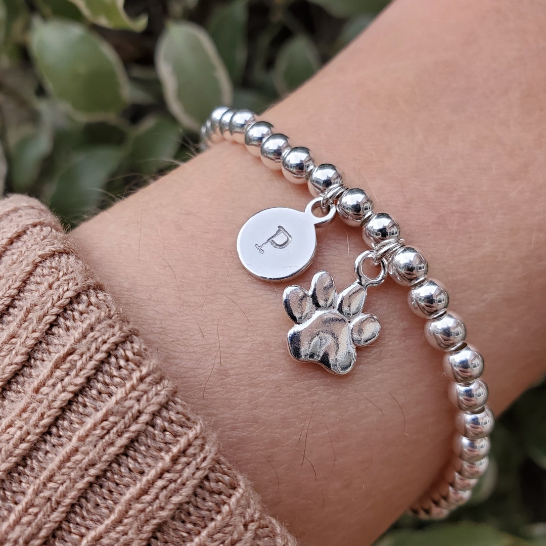 Sterling Silver Dog Charm Bracelet, Silver Dog Paw Bracelet, RIP Dog Loss Gift, Dog Lover Gift