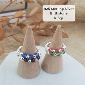 Sterlingzilveren geboortesteenringen, geboortesteencadeau, stretchring, amethist, smaragd, saffier, geboortesteen september, ring oktober
